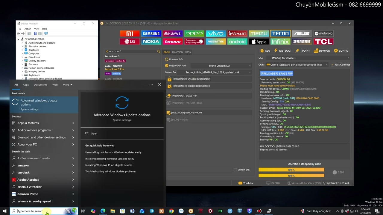 Tecno Pova 5 LH7N Bypass Frp one Click By UnlockTool via custom DA MT6789 - 12.4.2026